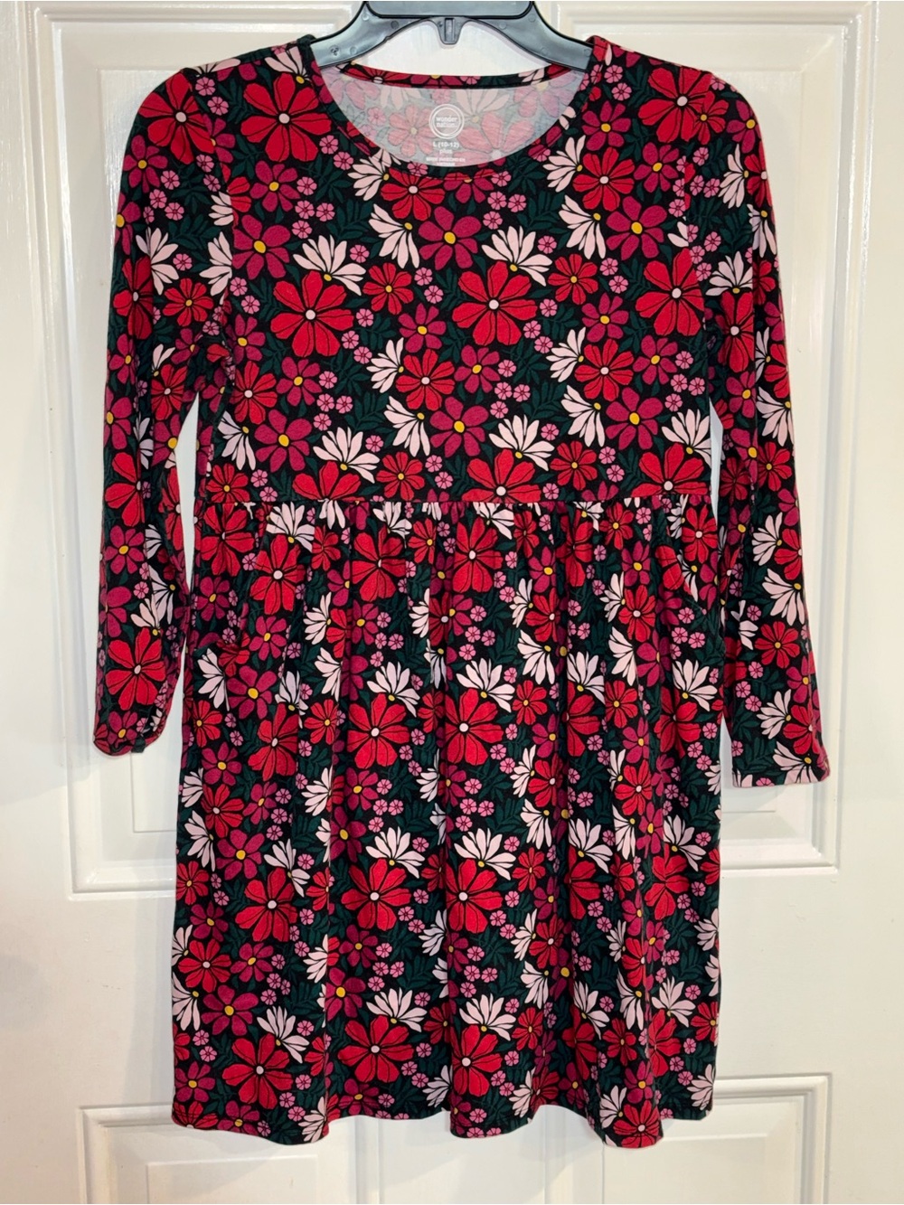 Girls' Floral Long-Sleeve Dress - Pink & Red